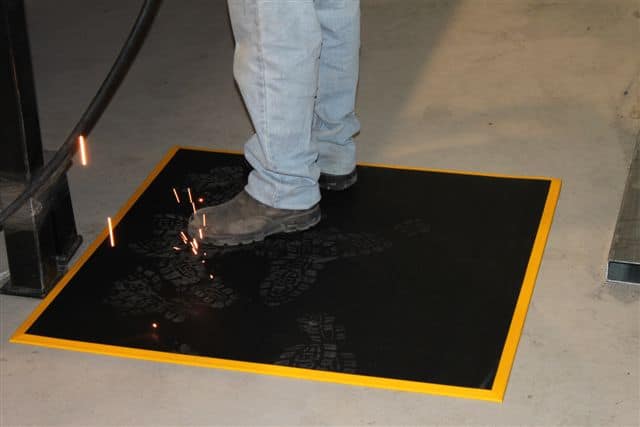 A FlexWeld welding mat, is non-conductive and protects against electrocution