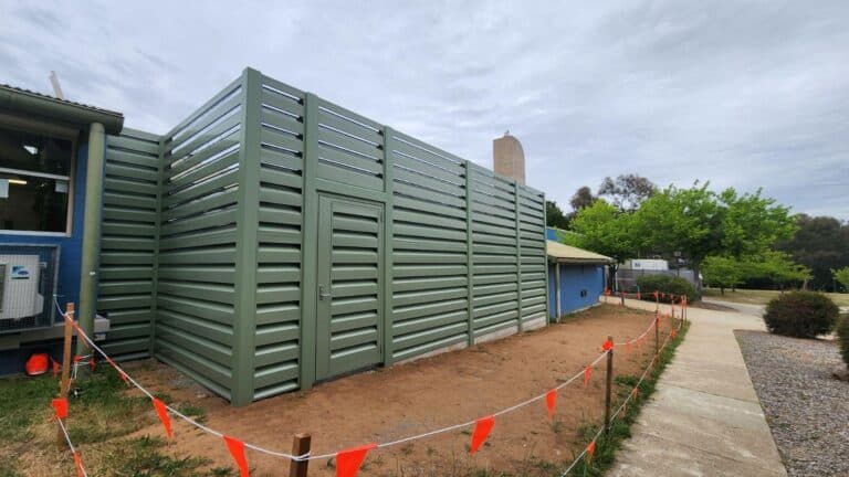 Flexshield Acoustic Louvres for outdoor plant equipment.
