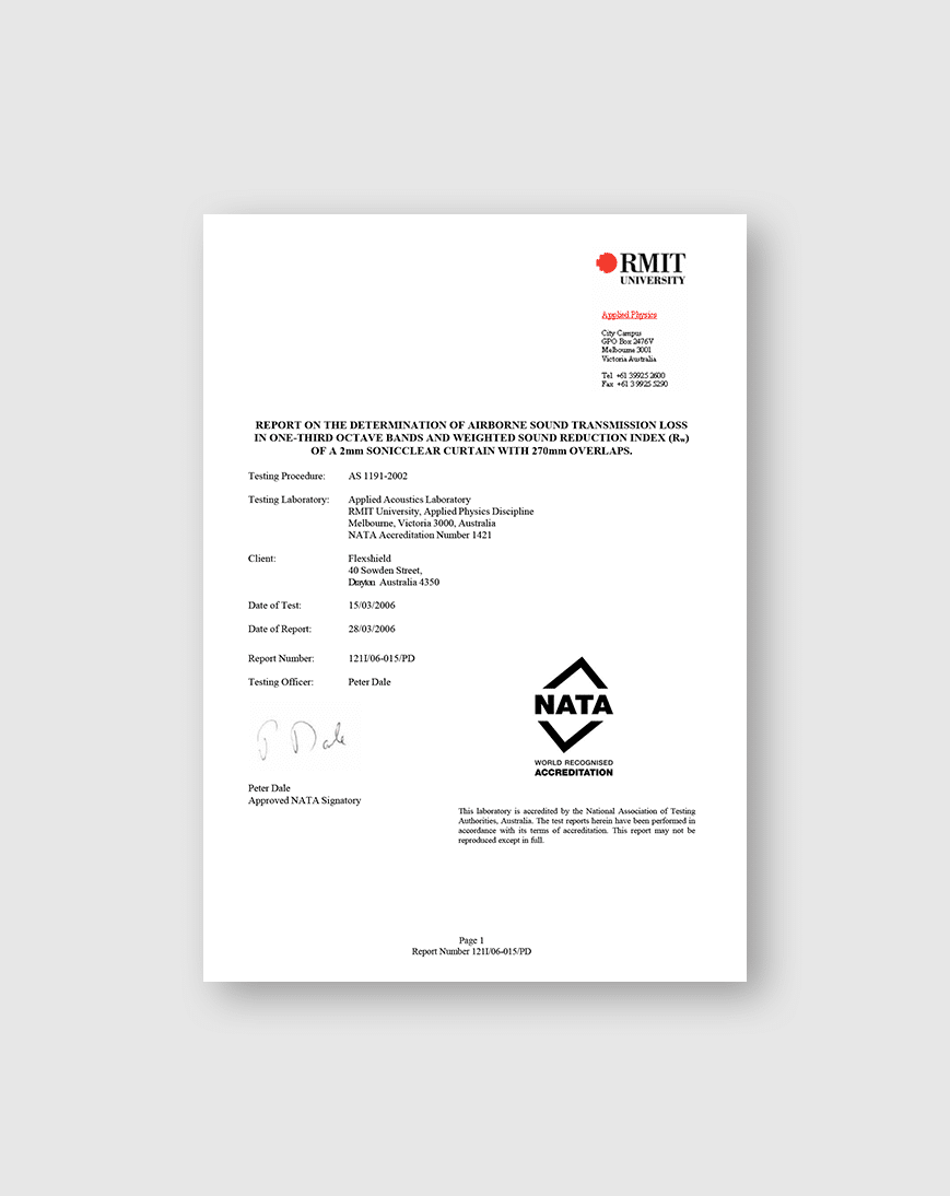 Cover image for NATA test results for test-results-flexshield-sonicclear-2mm-120mm-overlap-attenuation