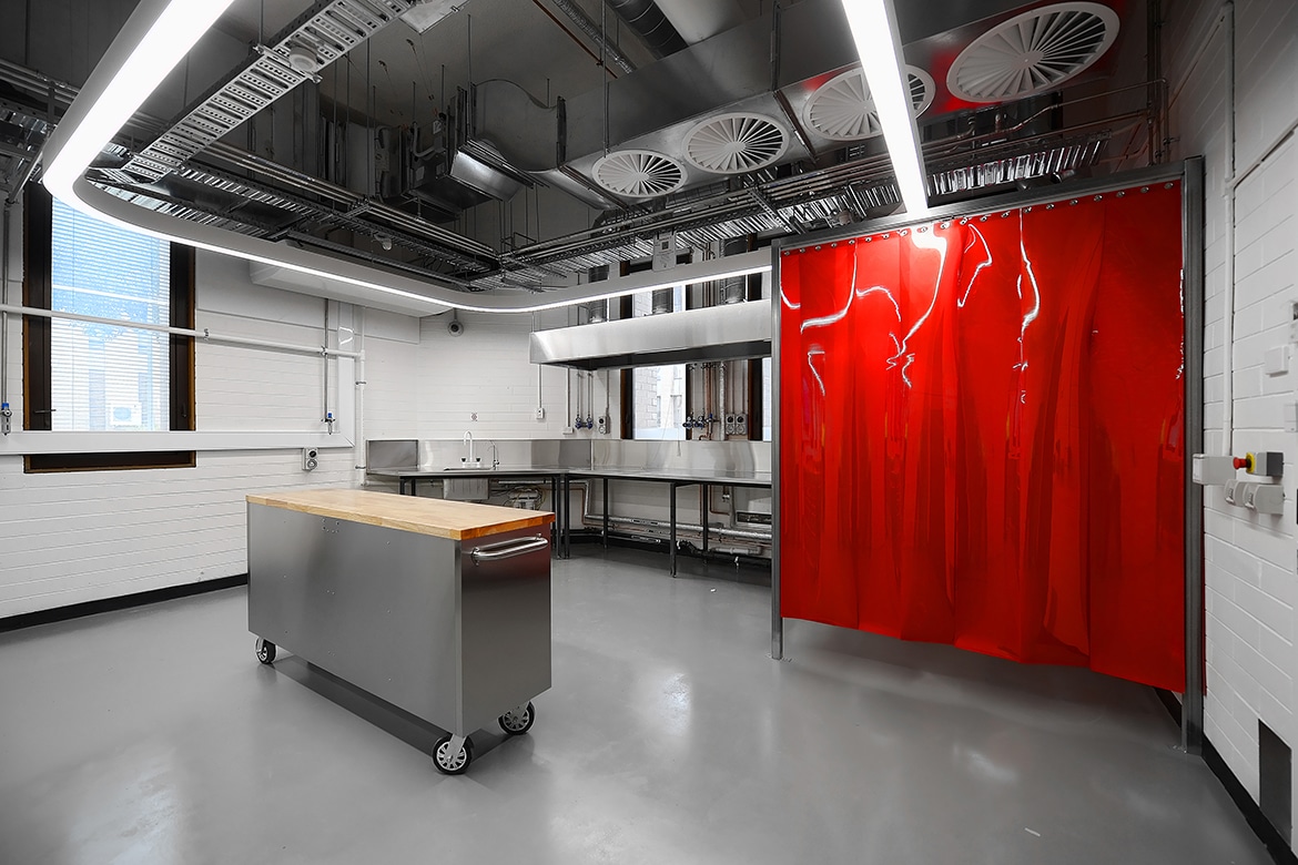 Red Weldflex curtain hanging proudly in a high end TTC