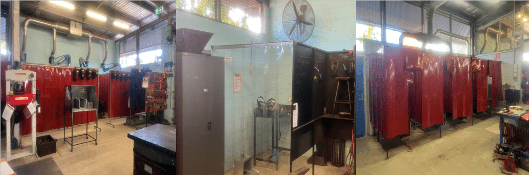 Acoustic welding and grinding bays