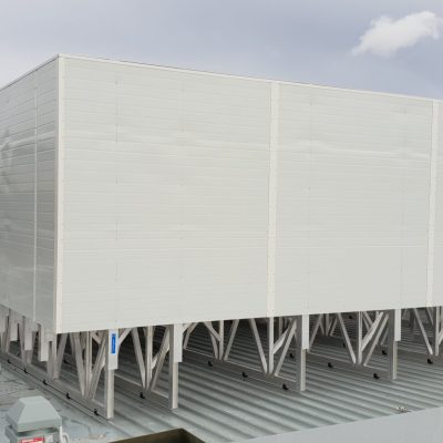 White rooftop plant noise industrial enclosure