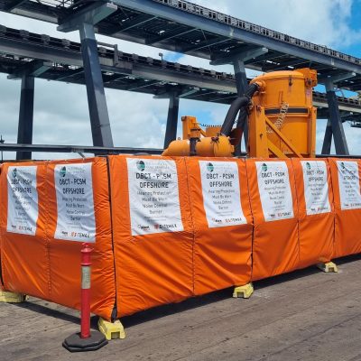 Orange Sonic acoustic quilts for construction noise.
