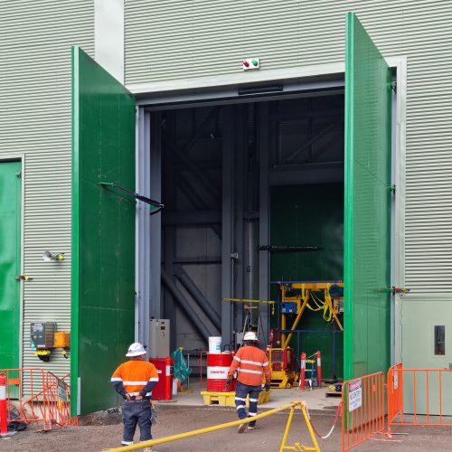 Sonic Access acoustic personnal door at an industrial building at Appin Mine.