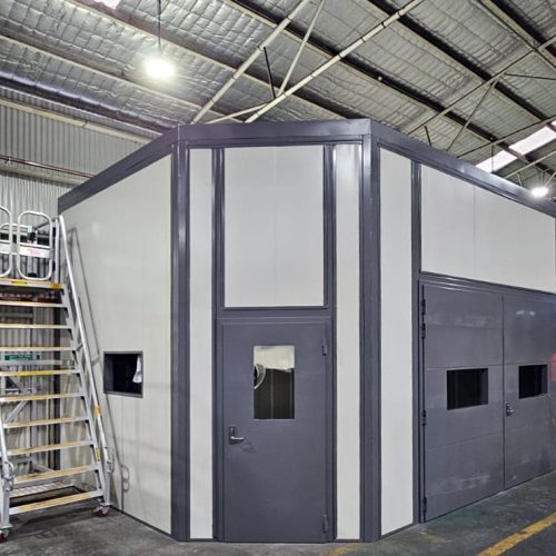 Large Flexshield Sonic acoustic enclosure installed inside an industrial workshop