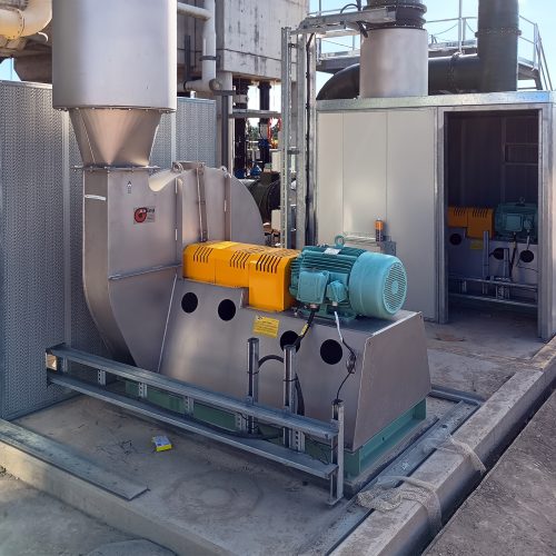 Outdoor Sonic acoustic enclosure installed beside industrial fan equipment