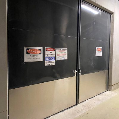 Flexshield Sonic Access Acoustic double doors installed to control noise on a significant infrastructure project.