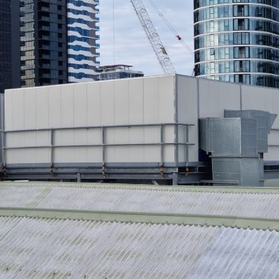 The outside view of Flexshield's Sonic System V50 panel on the rooftop of a Brisbane building.