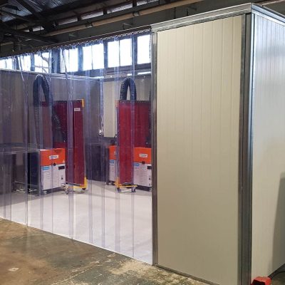 WeldflexTM, Sonic System Acoustic Modular Panel and SonicClear curtains for welding and grinding bay for a historical HMAS facility.